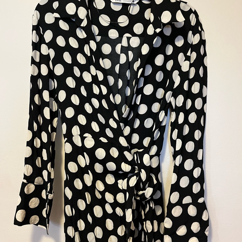 Black and White Polka Dot Wrap Dress
